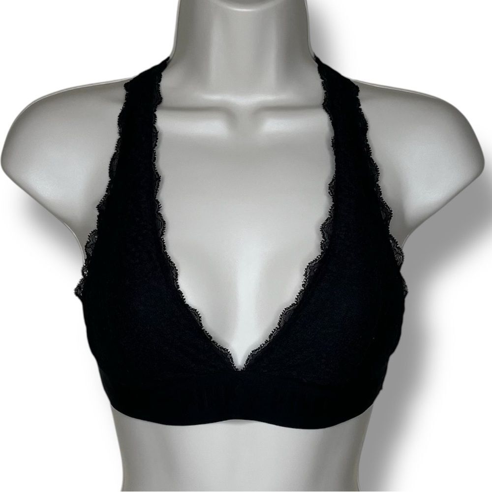 Pink Victorias Secret Black Lace Bralette Racer Halter T Back Women Size Small